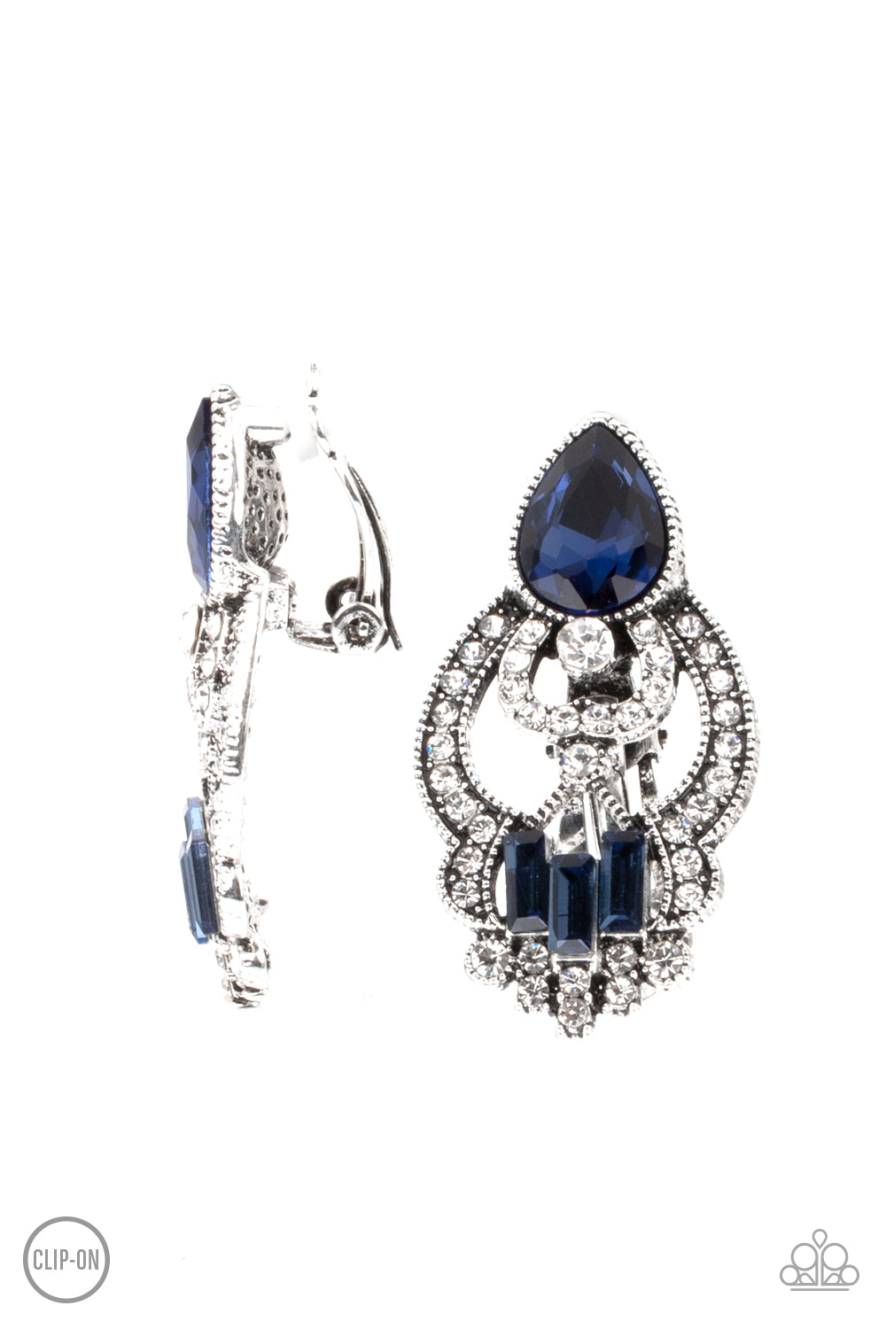 Paparazzi Glamour Gauntlet - Blue Clip-on Earrings - A Finishing Touch Jewelry