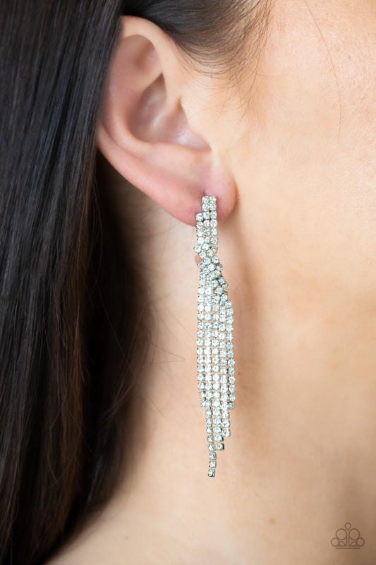Paparazzi Cosmic Candescence - White Earrings - March 2022 Life Of The Party Exclusive - A Finishing Touch Jewelry