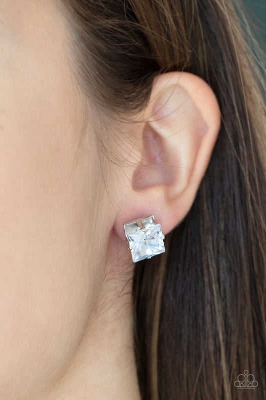 Paparazzi Times Square Timeless - White Earrings - A Finishing Touch Jewelry