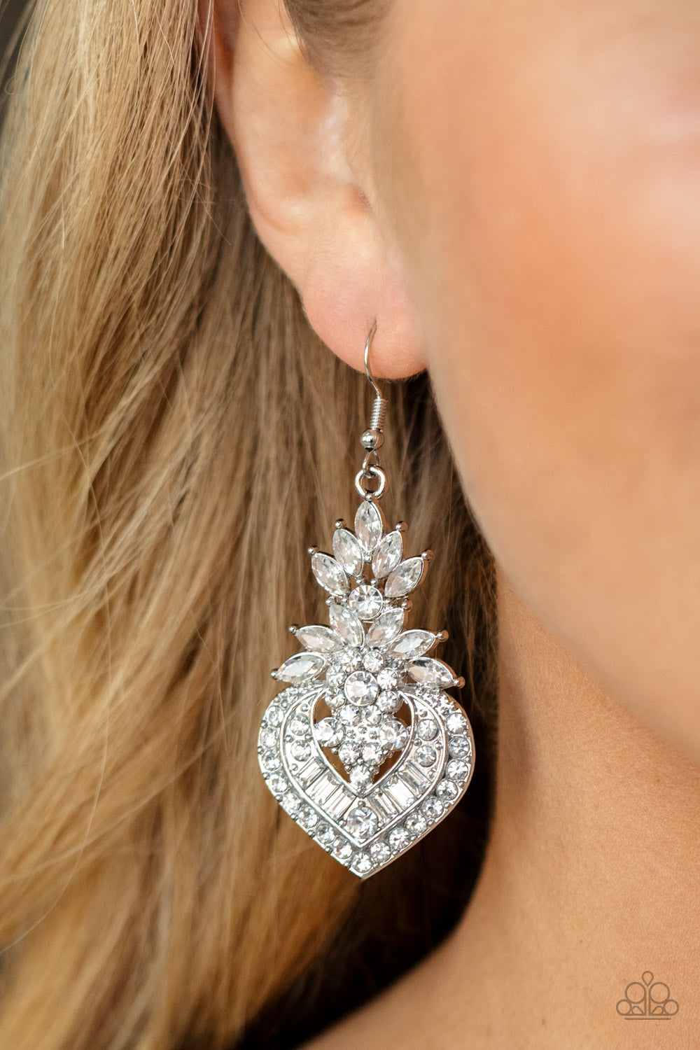 Paparazzi Royal Hustle - White Earrings - August 2021 Life Of The Party Exclusive - A Finishing Touch Jewelry