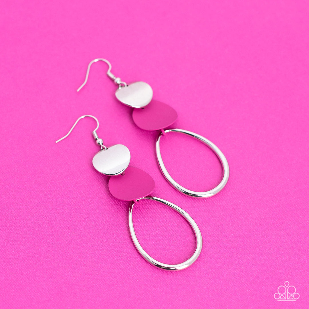 Paparazzi Retro Reception - Pink Earrings-Paparazzi Jewelry Images