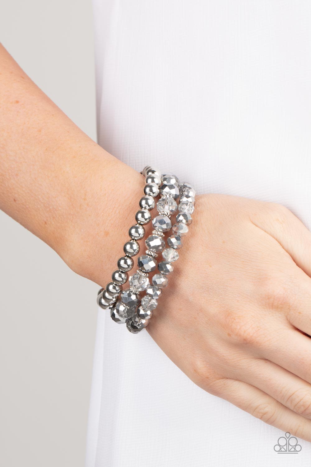 Paparazzi Gimme Gimme Silver Rhinestone Bracelet - A Finishing Touch Jewelry