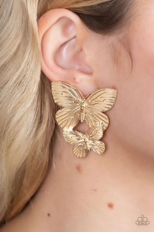 Paparazzi Blushing Butterflies - Gold Butterfly Earrings