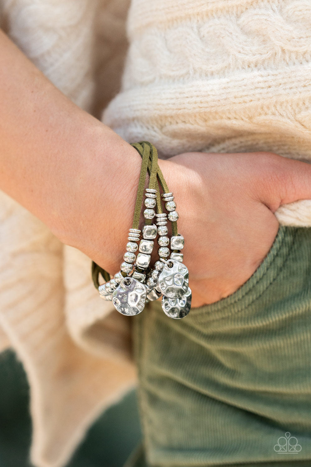 Paparazzi Green Token Trek - Green Leather Bracelet