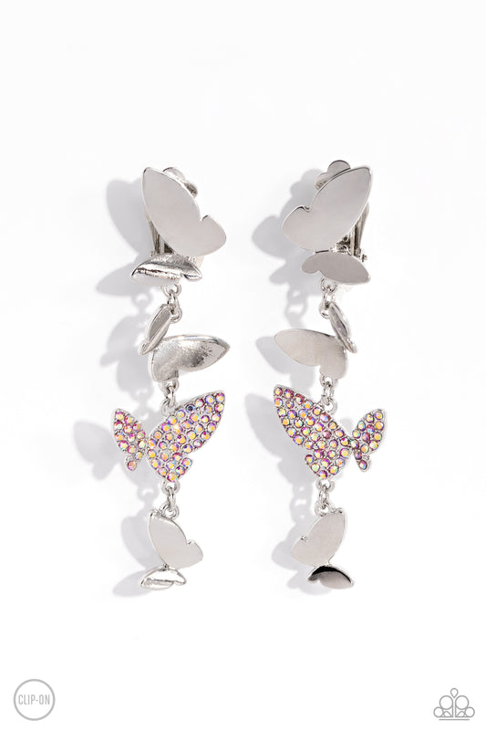 Paparazzi Flying Flashy - Pink Butterfly Clip On Earrings