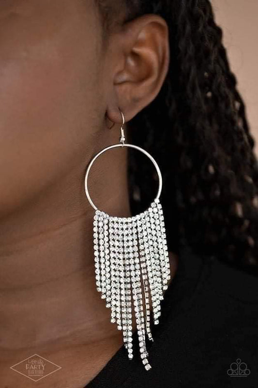 Paparazzi Streamlined Shimmer - White Earrings - Black Diamond Life of the Party Exclusive - A Finishing Touch Jewelry