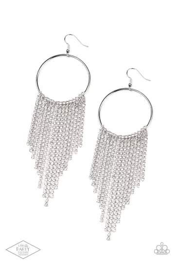 Paparazzi Streamlined Shimmer - White Earrings - Black Diamond Life of the Party Exclusive - A Finishing Touch Jewelry