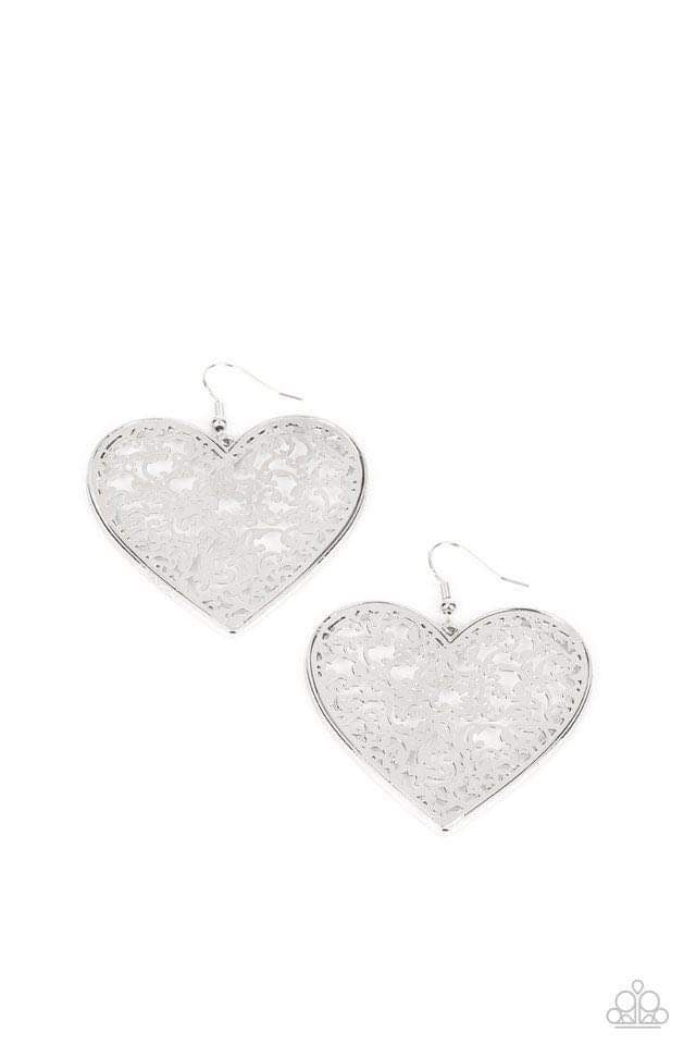 Paparazzi Fairest in the Land - Silver Heart Earrings