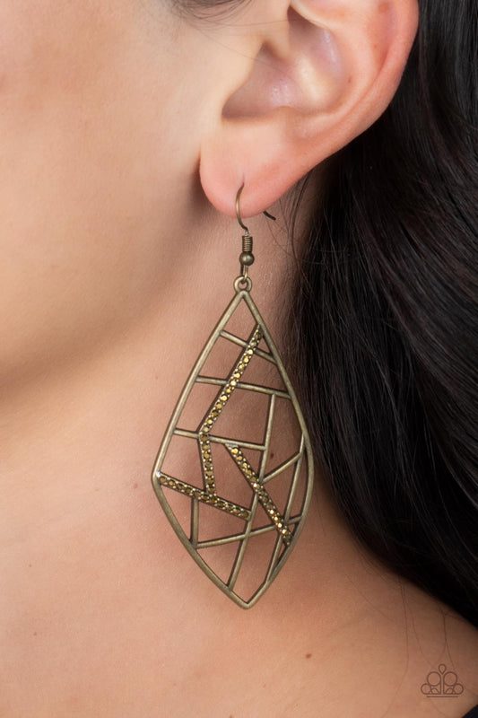 Paparazzi Geo Grid - Brass Earrings 