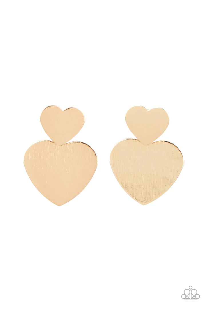 Paparazzi Heart-Racing Refinement- Gold Heart Earrings