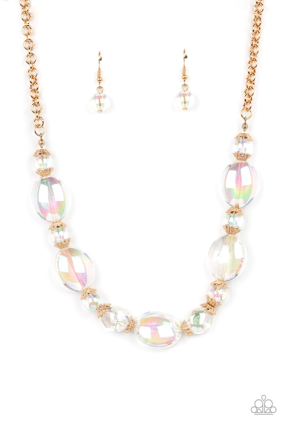 Paparazzi 2pc set: Prismatic Magic - Gold Necklace & Iridescent Illusions - Gold Bracelet 