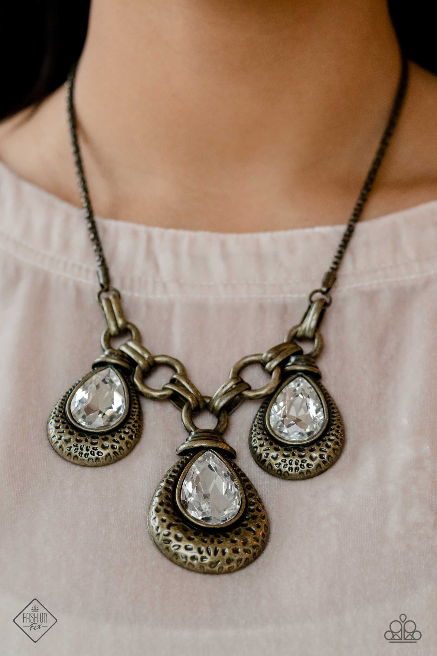 Paparazzi Built Beacon - Brass Necklace- Fashion Fix January 2023-Paparazzi Jewelry Images 