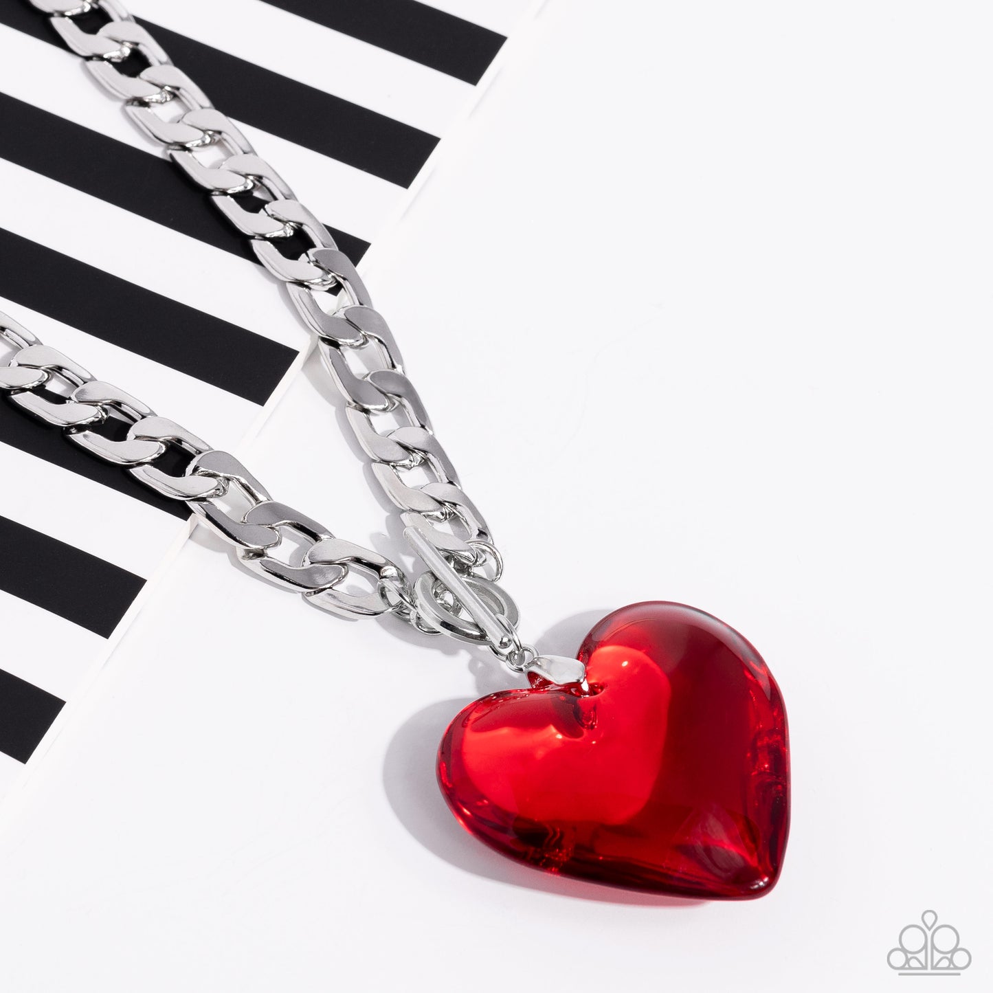 Paparazzi GLASSY-Hero - Red Heart Necklace- March 2023 Life of the Party Paparazzi jewelry image