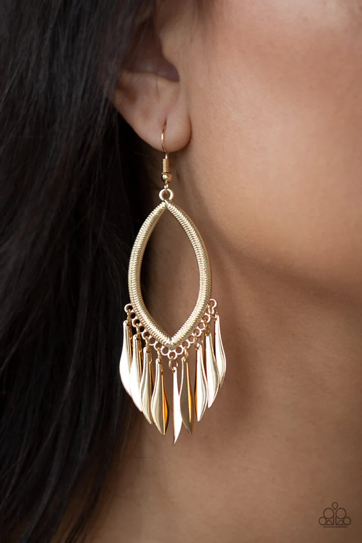 Paparazzi My Flair Lady - Gold Earrings - Dangle Earrings Paparazzi jewelry images