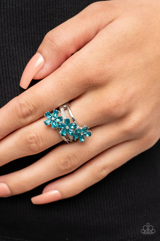 Paparazzi Posh Petals - Blue Ring - Ring Flower Paparazzi jewelry image