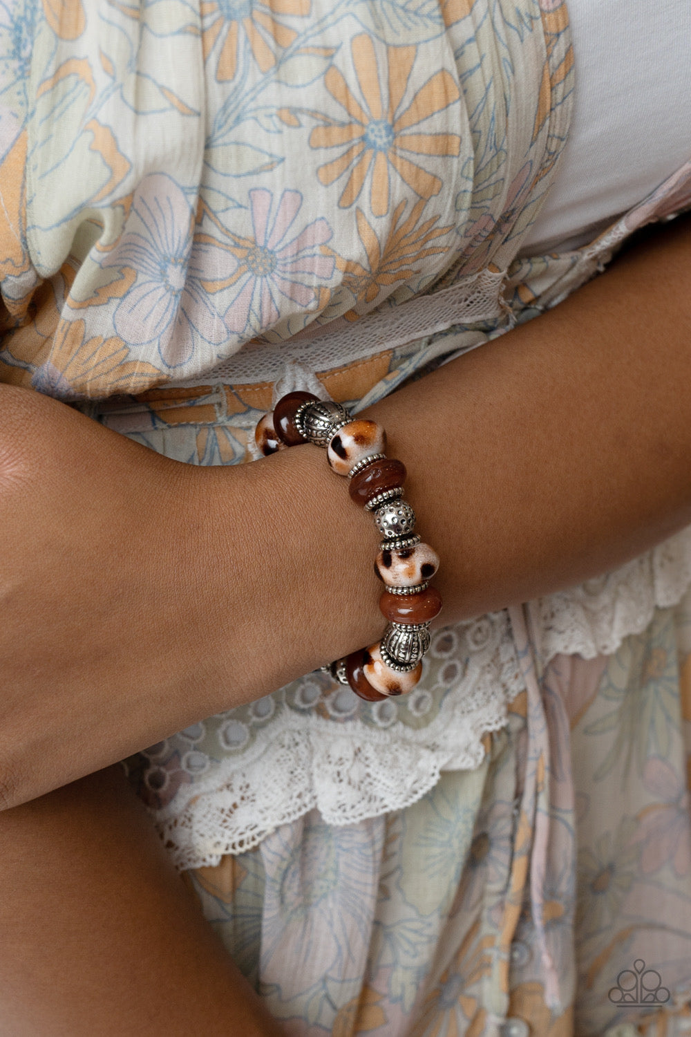 Paparazzi 2pc Set: Warped Whimsicality - Brown Necklace & Warped Wayfarer - Brown Bracelet 