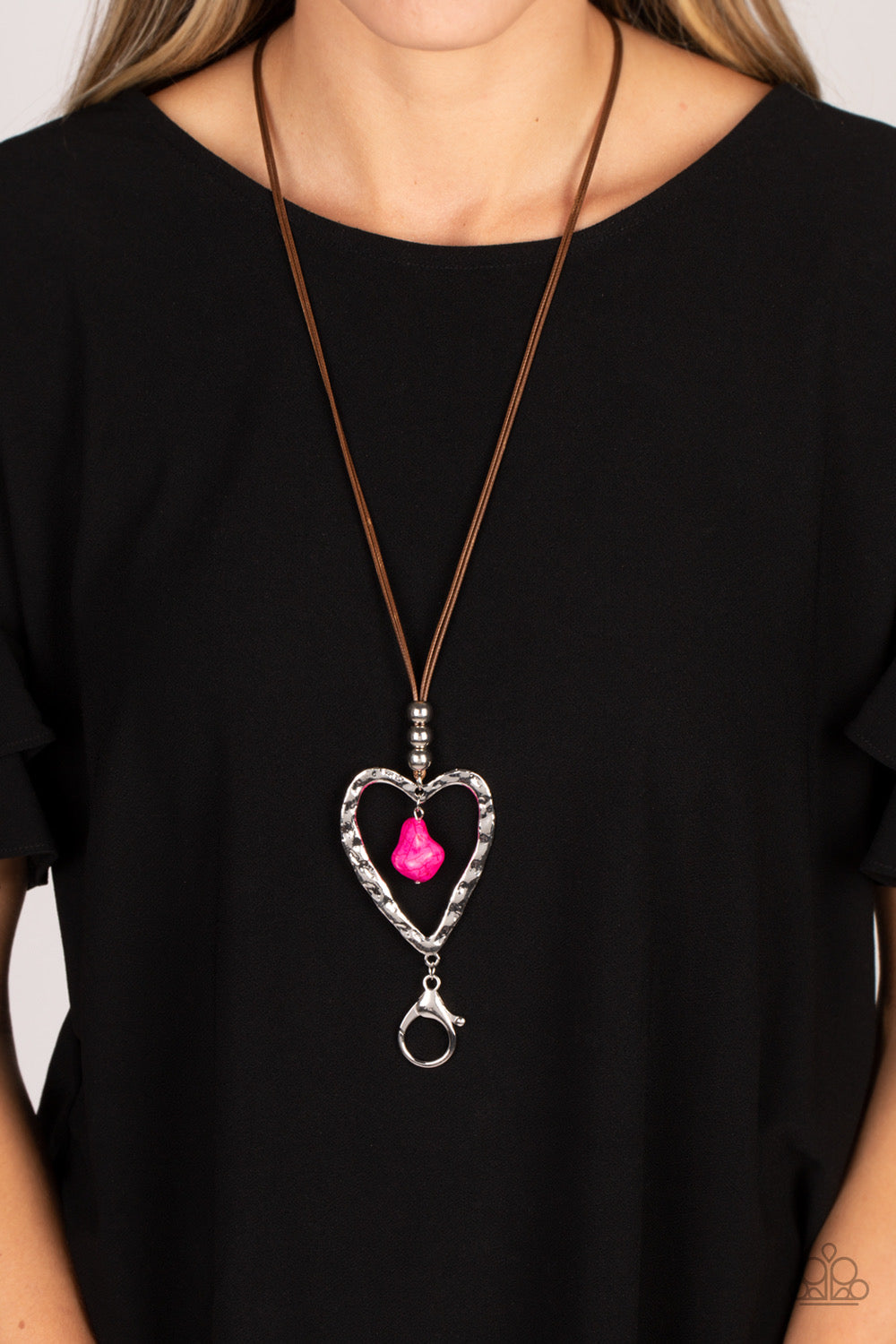 Paparazzi Santa Fe Sweetheart - Pink - Heart Silver Necklace - Paparazzi Jewelry Images 