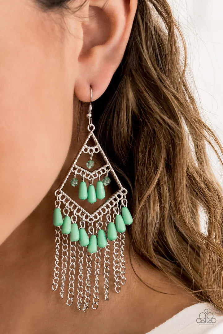 Paparazzi Trending Transcendence - Green Earrings