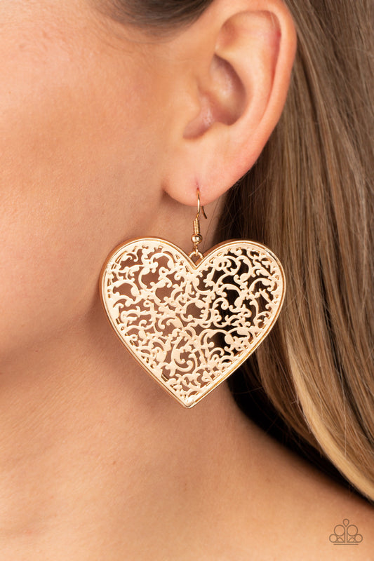 Paparazzi Fairest in the Land - Gold Heart Earrings 