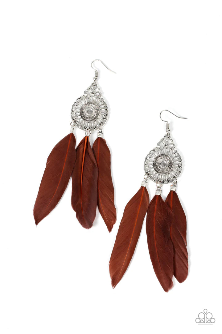 Paparazzi Pretty In Plumes - Brown Earrings