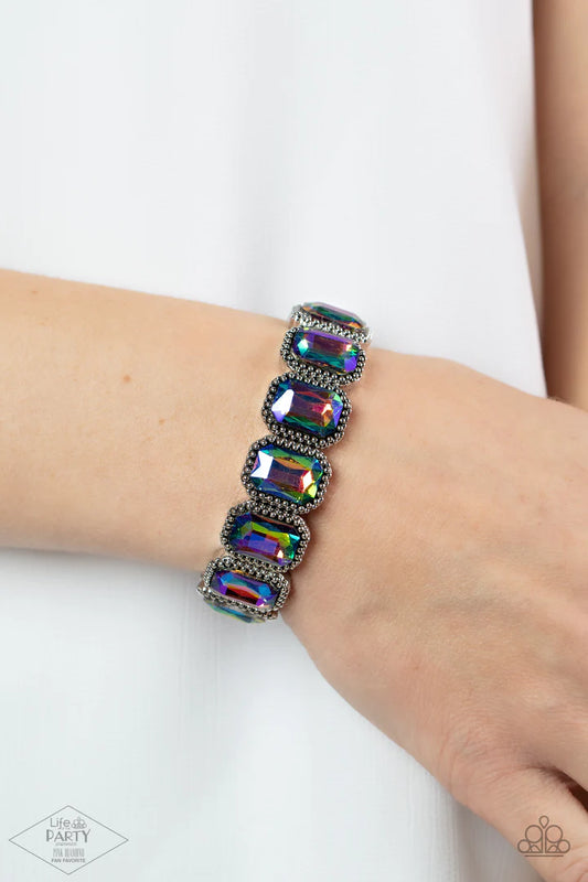 Paparazzi Studded Smolder - Multi Blue Oil Spill Bracelet - Life of the Party Pink Diamond