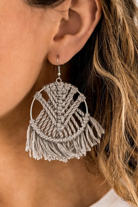 Paparazzi All About Macrame- Silver Earrings