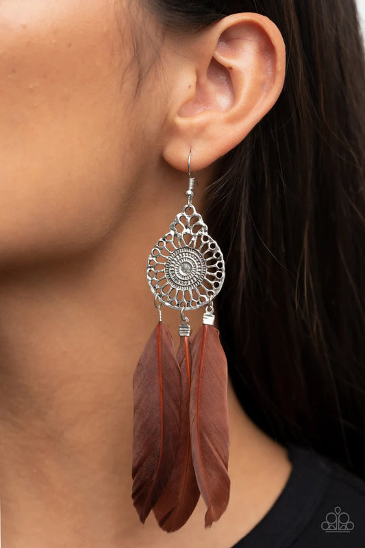 Paparazzi Pretty In Plumes - Brown Earrings