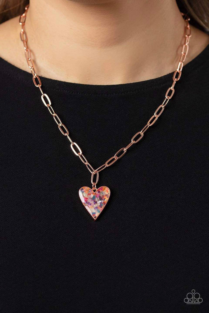 Paparazzi Kiss and SHELL - Copper Heart Necklace-Paparazzi Jewelry 2023 Empower Me Pink Exclusive