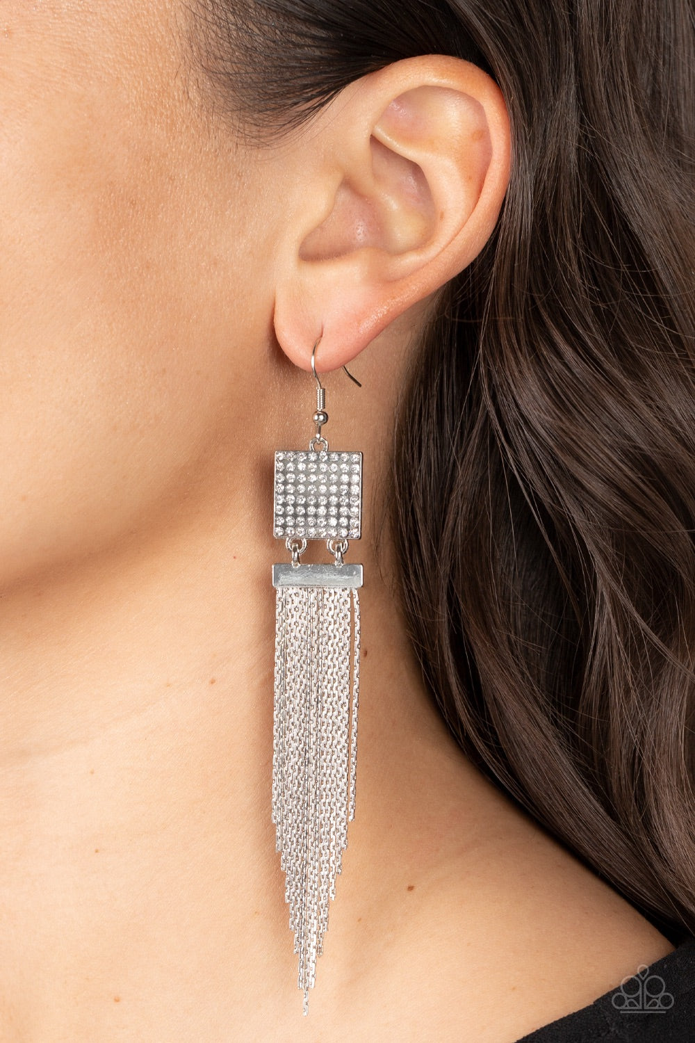 Paparazzi Dramatically Deco - White Earrings - A Finishing Touch Jewelry