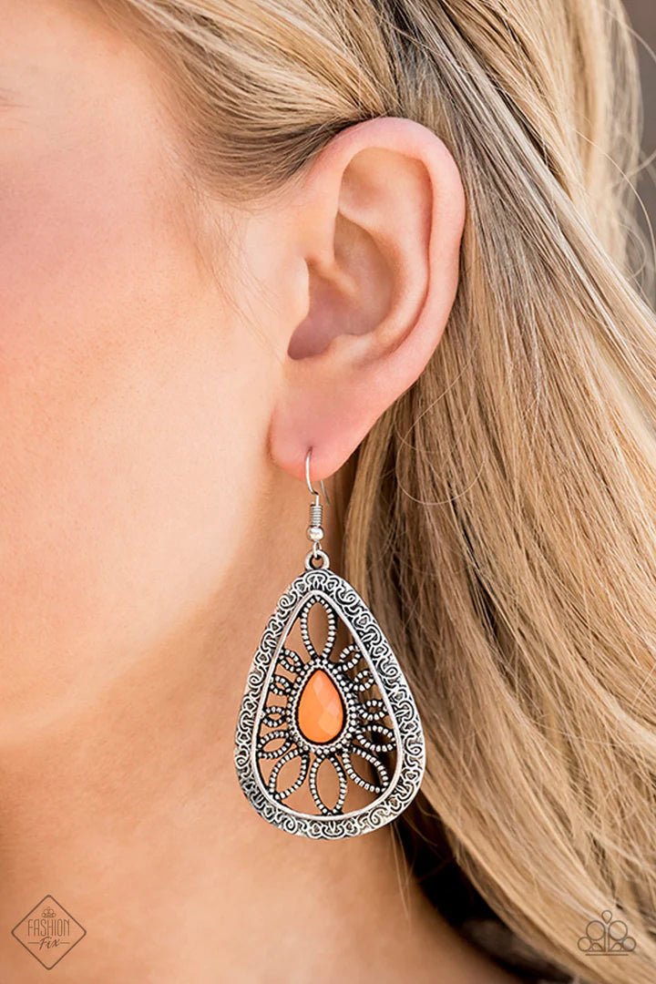 Paparazzi Floral Frill - Orange Earring