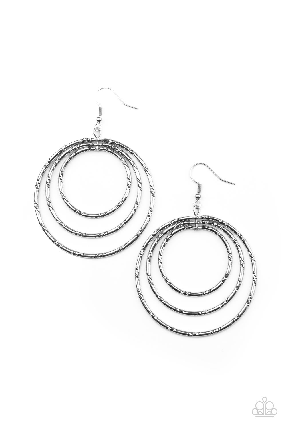 Silver Dangle Earrings - Paparazzi Vintage Vertigo - Silver Earrings Paparazzi jewelry image