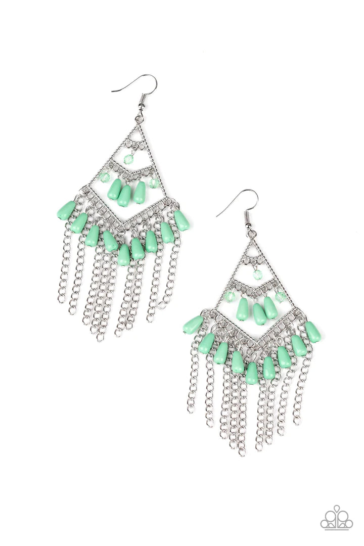 Paparazzi Trending Transcendence - Green Earrings