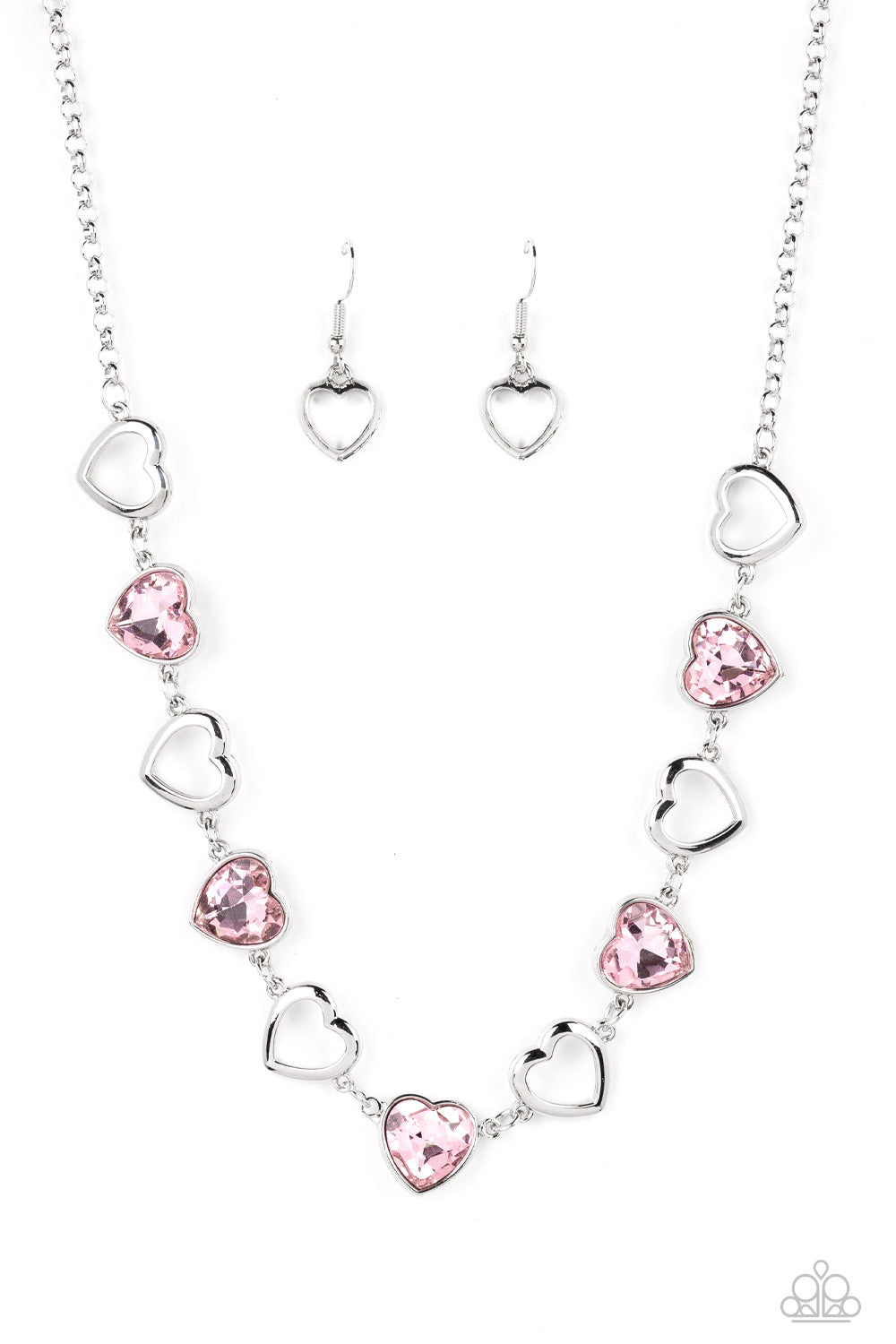 Paparazzi 2 Piece Set: Contemporary Cupid - Pink Heart Necklace &  Sentimental Sweethearts - Pink Bracelet