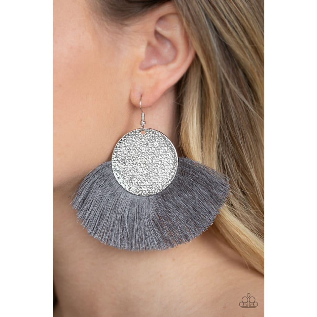 Paparazzi Foxtrot Fringe - Silver Earrings - A Finishing Touch 