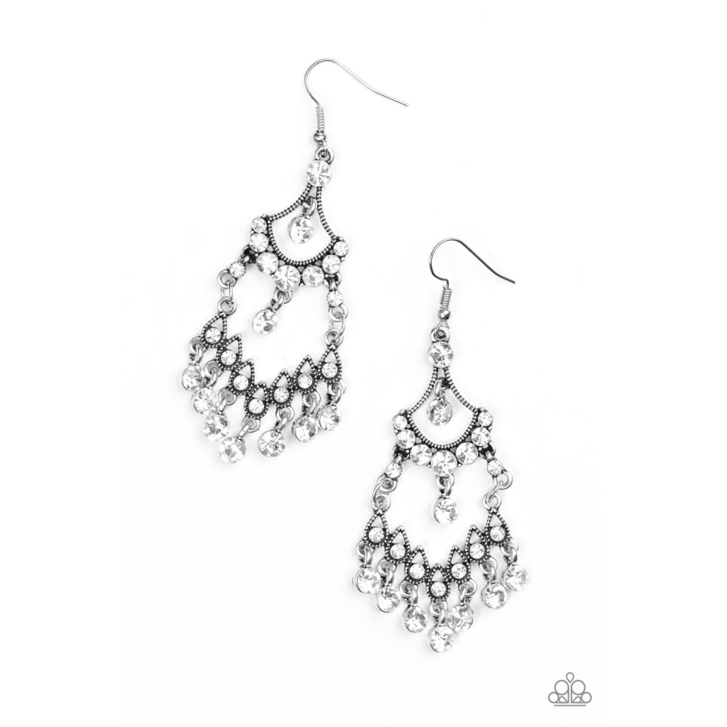 Paparazzi Palace Princess - White Earrings - A Finishing Touch 