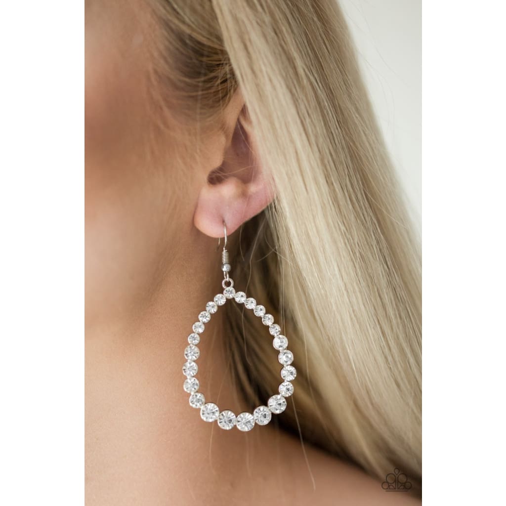 Paparazzi Rise and Sparkle! - White Earrings - A Finishing Touch 